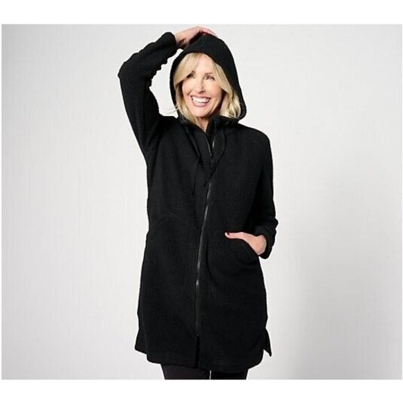 MUK LUKS Teddy Bear Sherpa Lounger with Hood Black,2X - Picture 1 of 1